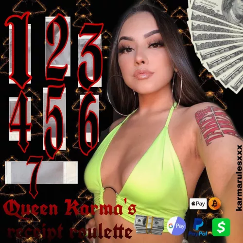 TIME🕐 for a blood pumping, money-dumping game of receipt roulette😼🩸$2 TO SPIN THE WHEEL and see how deep fate burns your pockets($15-$325)🔥😈 [selling][domme] by karmarulesxxx
