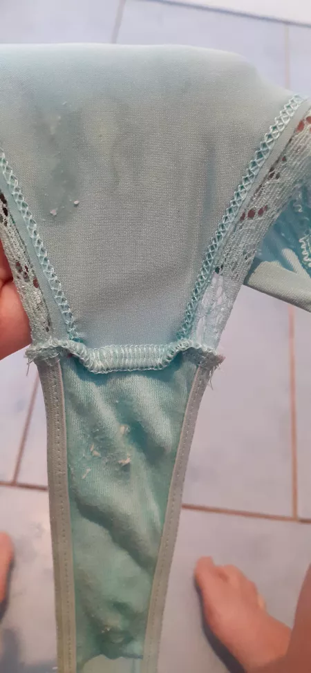 Tiny silky aqua blue thong, feels so good rubbing against my creamy pussy by polly1996x
