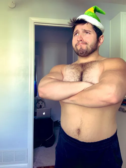 Tis the season! Bored DM me fellas haha found my elf hat ignore my husky judging me lol by Wolfie5891