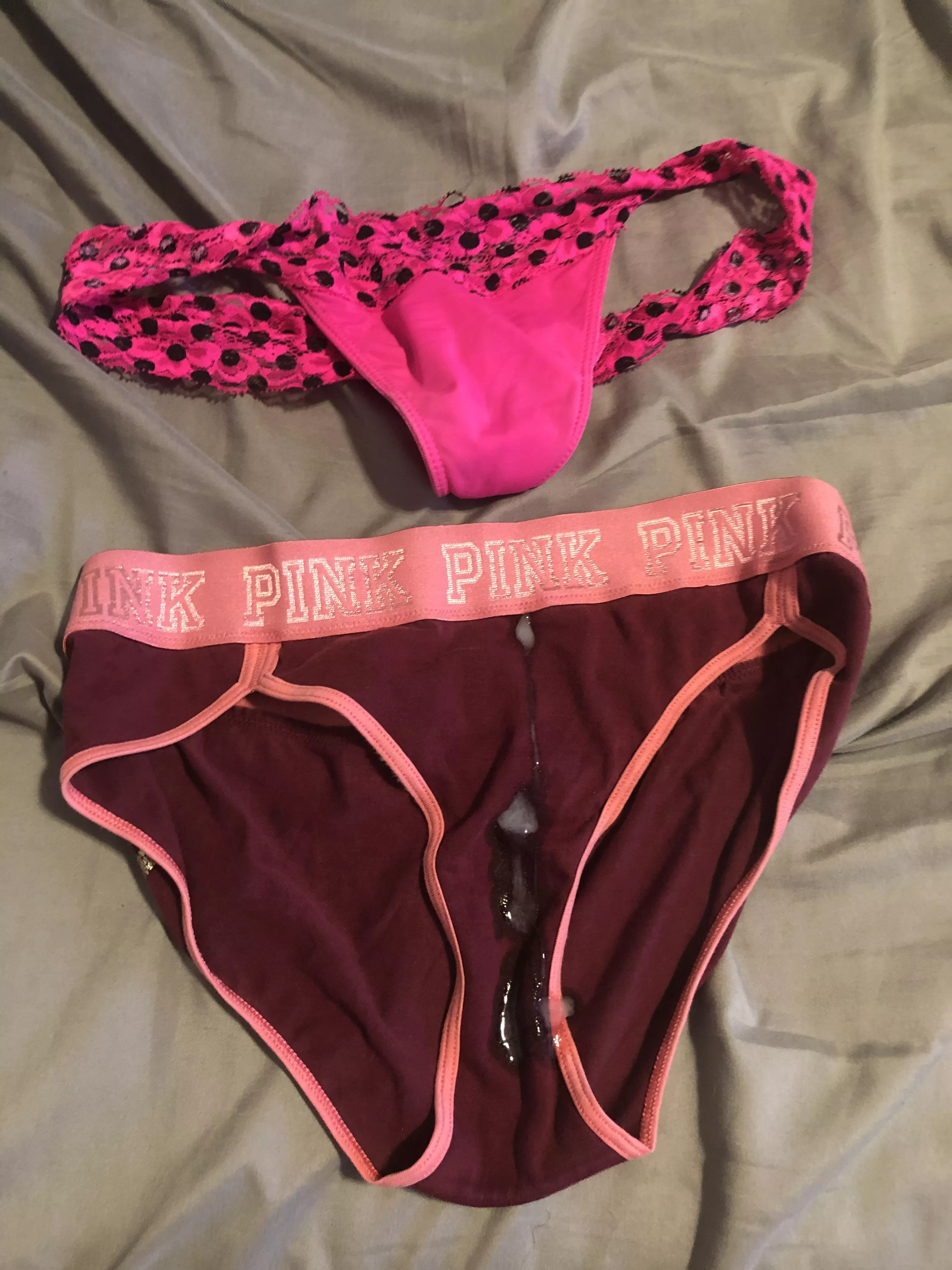 Top pair from ex gf I wore while cumming on a coworker’s pair. posted by jackieboy8181