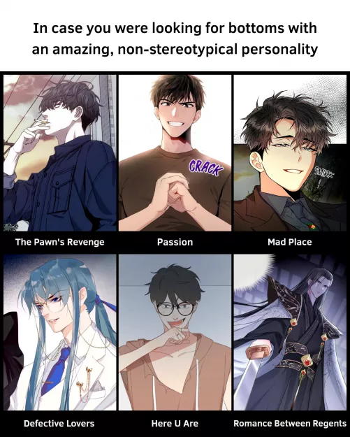 Top tier bottoms for your reading pleasure by Tubbiefox