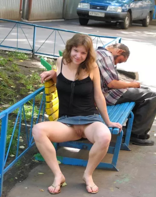 Trashy teen flashing pussy while the homeless man sleeping behind her by Efficient-Panda