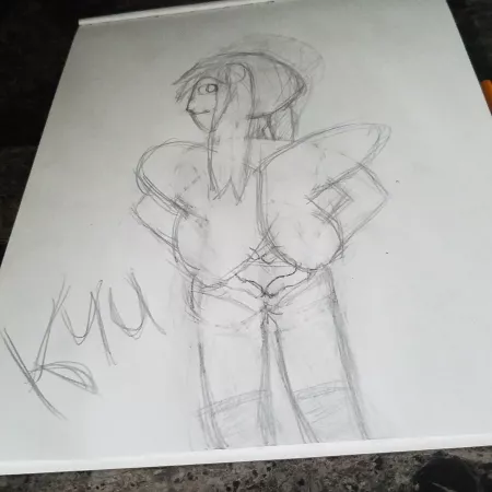Tried doing Kyu with my own pose idea without a reference, didn't work out at all. Not good at hair, hands, or faces. Getting a tablet in a week though, so I can actually fix it. by RaiTimeOfficial