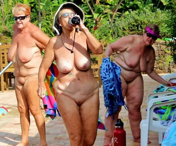 Trio of older nudists by the pool by Udderluvr2020