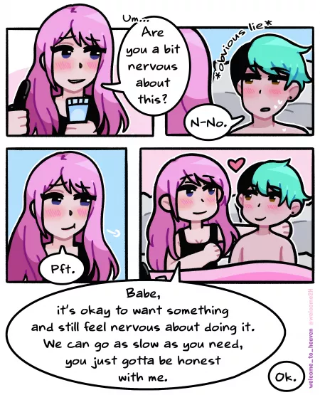 Trying out new things in the bedroom can be intimidating. Take things as slow as you need 💖[OC] by Welcome_To_heaven