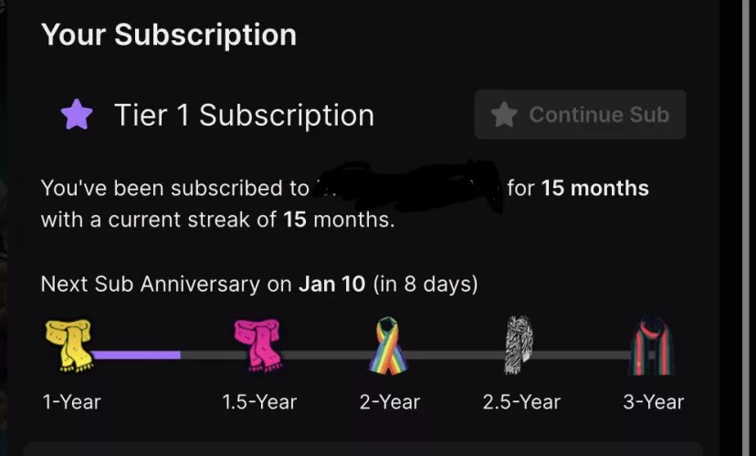 Unable to “Continue Sub” - any help appreciated. Still able to gift a sub, but can’t add on to my subscription. Twitch support is… lacking. Didn’t find anything in search bar. Any ideas? by sobtiy