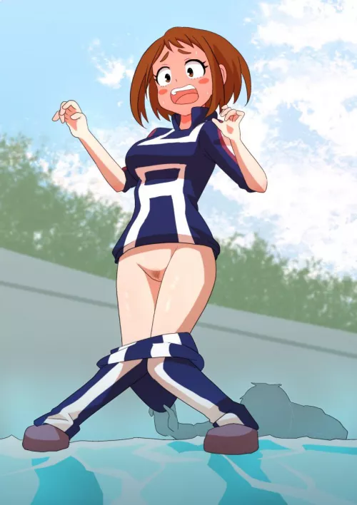 Uraraka’s pants coming down by black-winter-