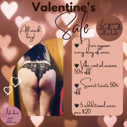 Valentine’s Sale is here and lasts all month long! ♥️😘 Verified 5 Star Seller [selling] sweets, panties, vibe control, grool vials, and more! Menu is on my profile ♥️ by CandyCoated20212