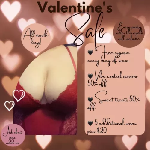 Valentine’s Sale is here and lasts all month long! ♥️😘 Verified 5 Star Seller [selling] sweets, panties, vibe control, and more! Menu is on my profile ♥️ by CandyCoated20212