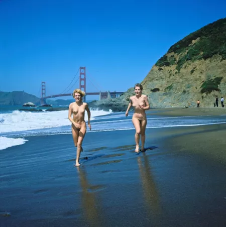 Vintage: Run on the shore of Baker Beach, San Francisco by NaturistPictures