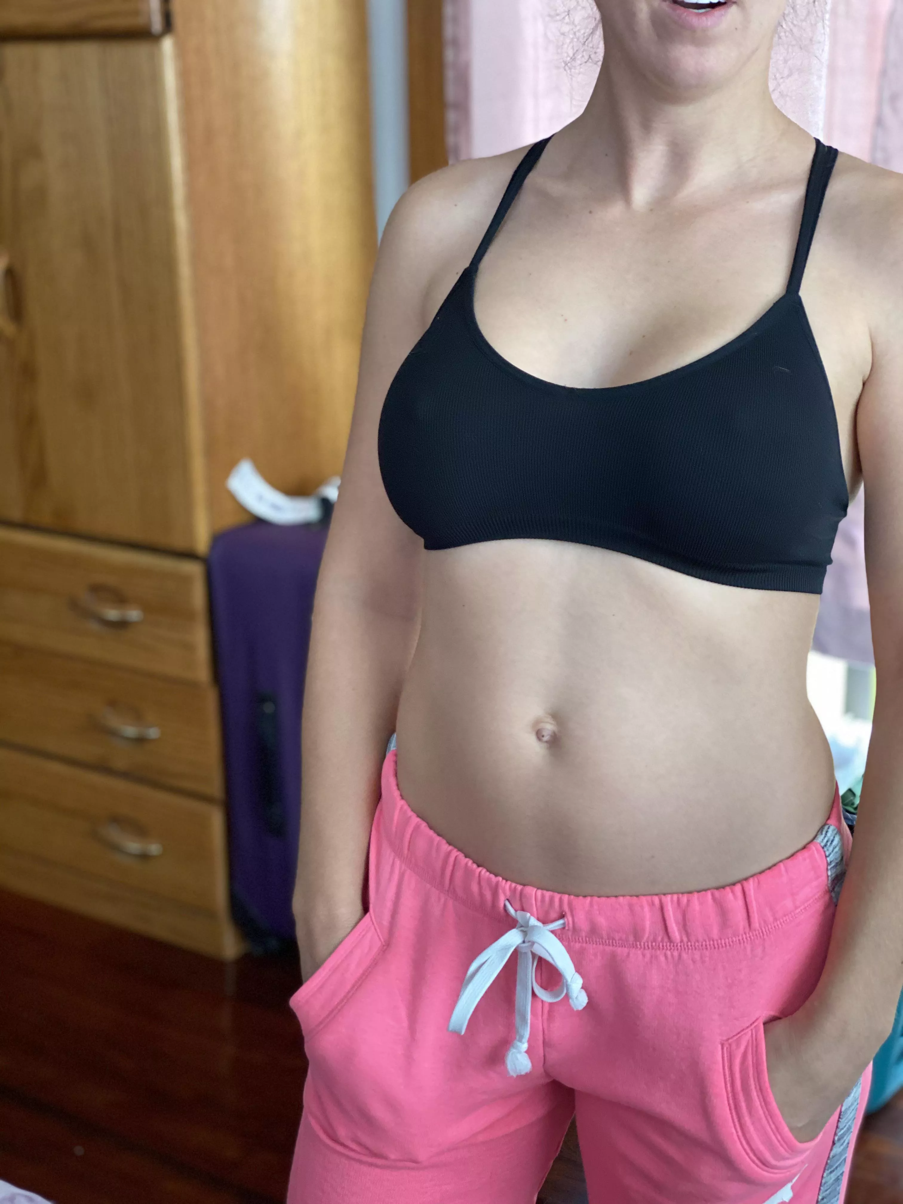 VS PINK Boyfriend sweatpants and a crop top posted by LovePINK303