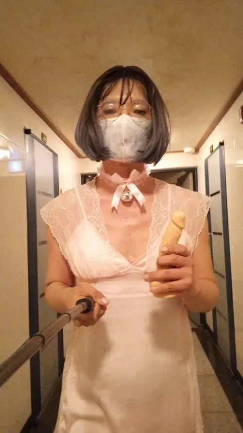 Walking down the hallway with a dildo in lingerie by KiraPinky