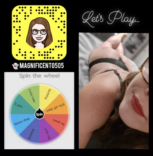 Want to play a game?!🎰 $5 to spin. [Selling]💕AVAILABLE NOW💕Lactating MILF for sexting sessions, live pics, video clips, GFE, and premium Snapchat.🖤 Worn items available‼️Fetish Friendly‼️ [KIK] M3GNIFIC3NT 👻 Magnificent0505 by Magnificent_Panties