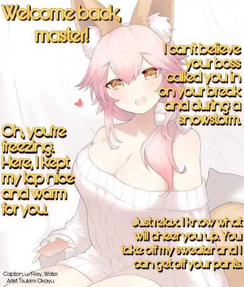 Warming you up after a cold day at work. [Wholesome] [Cuddling] [Implied sex] by Firey_Water