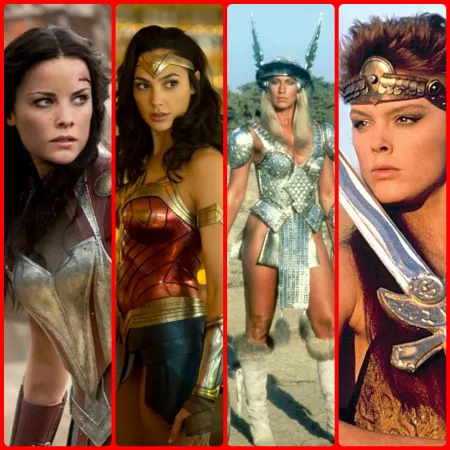 Warrior Goddess Sif (Jaimie Alexander), Wonder Woman (Gal Gadot), Valeria (Sandahl Bergman), and Red Sonja (Brigitte Nielsen) by Cum2celebs