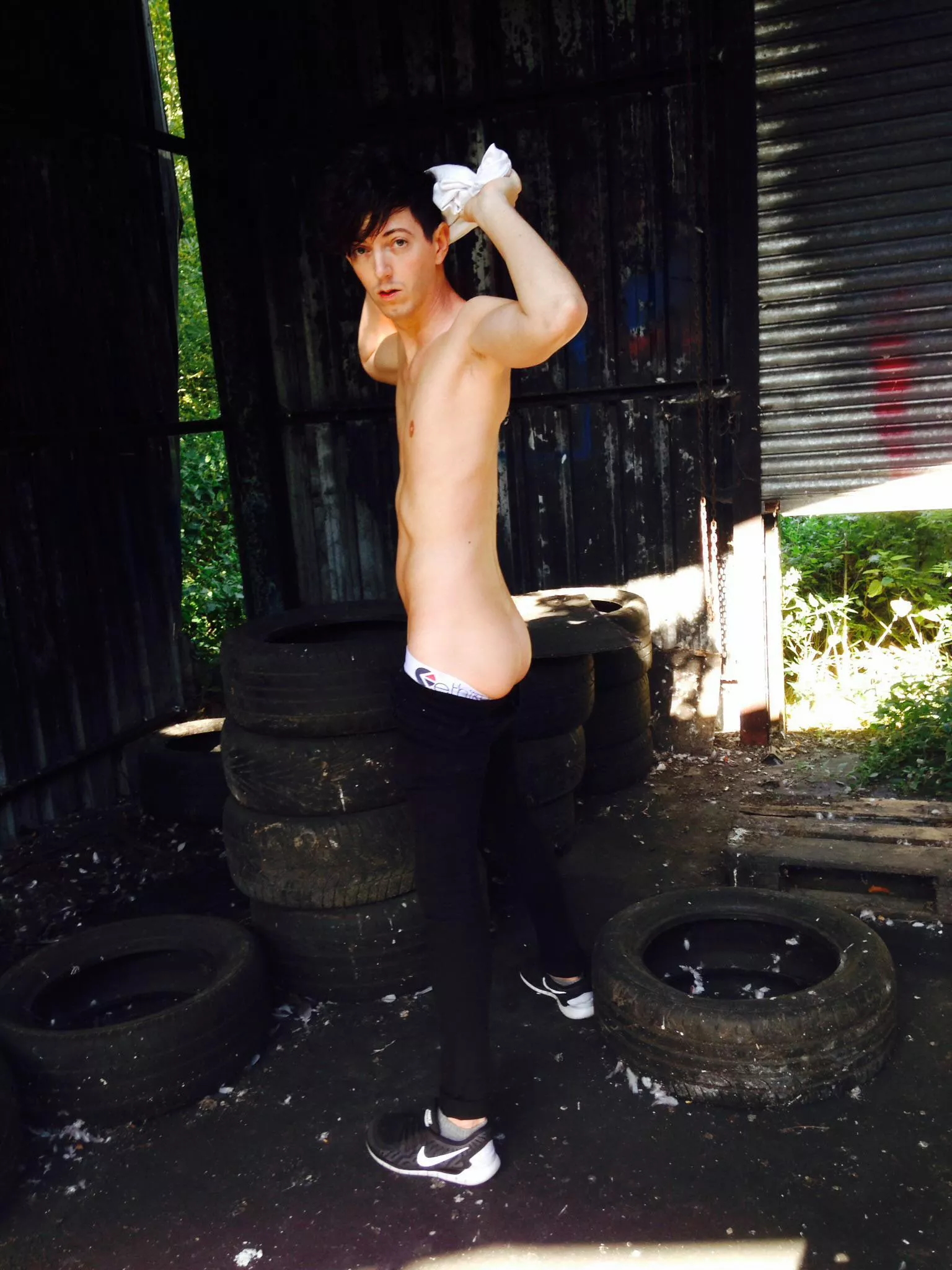 We found an abandoned garage in the middle of a large woods (England UK) so shot some impromptu pics on my phone. My boy got totally naked. I fucked him while he jacked off over the condom-littered floor. Must be a fun place to visit on a night. 😈 posted by Particular-Ad-1085