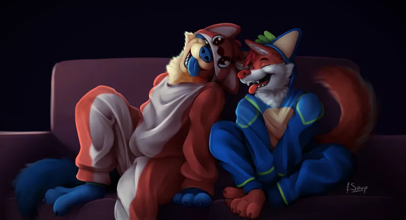 Wearing kigus of each other's favorite person 💙 (Art by me) by SupersonicSoup