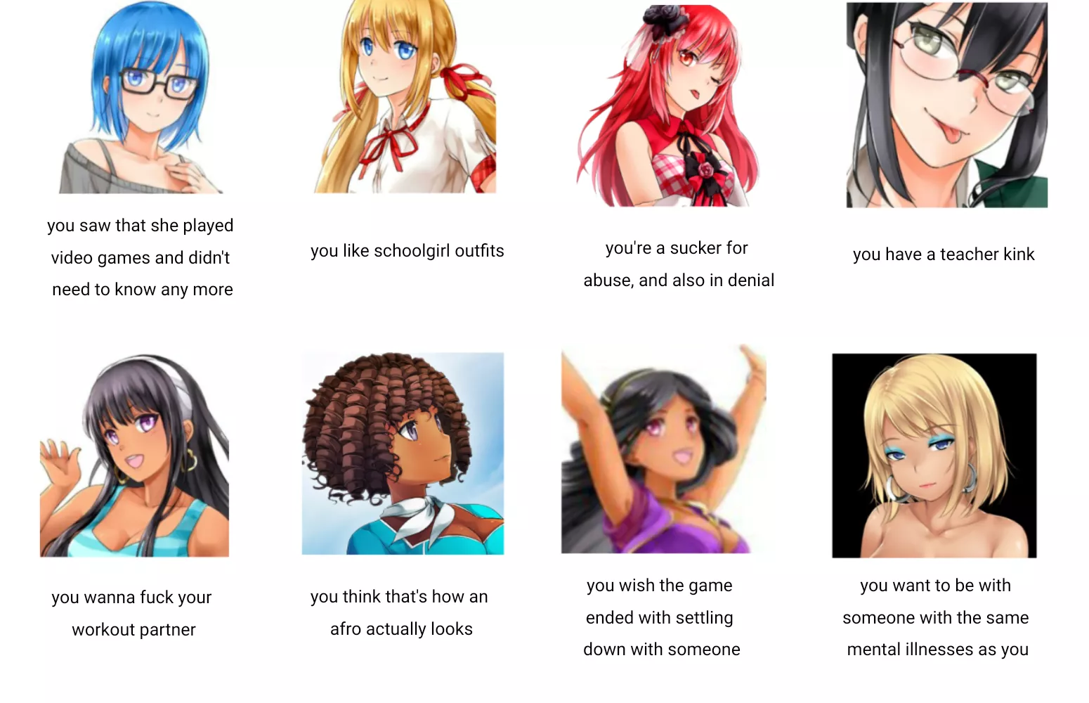 what your huniepop waifu says about you, part 1 posted by Princess_Kuko