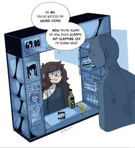 When myself (domless IRL) goes to get lube from the drug store trying to be inconspicuous terribly 😂 OC credited to @acgats on Twitter. by godofwarmth386