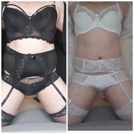 which outfit would you rather fuck me in black or white by chubbyhairysissy