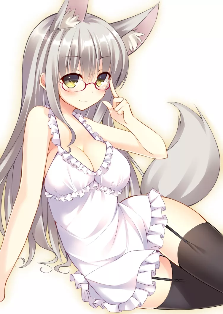 White fox with glasses posted by Dhova