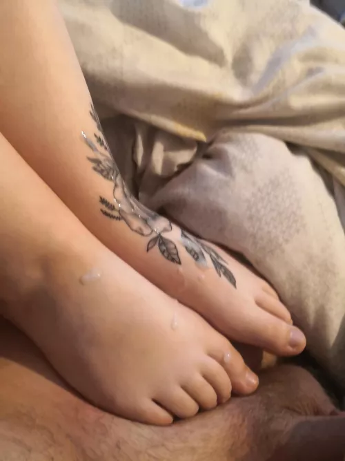 Who wants to lick the cum off my feet and add some more on? by markoandshona