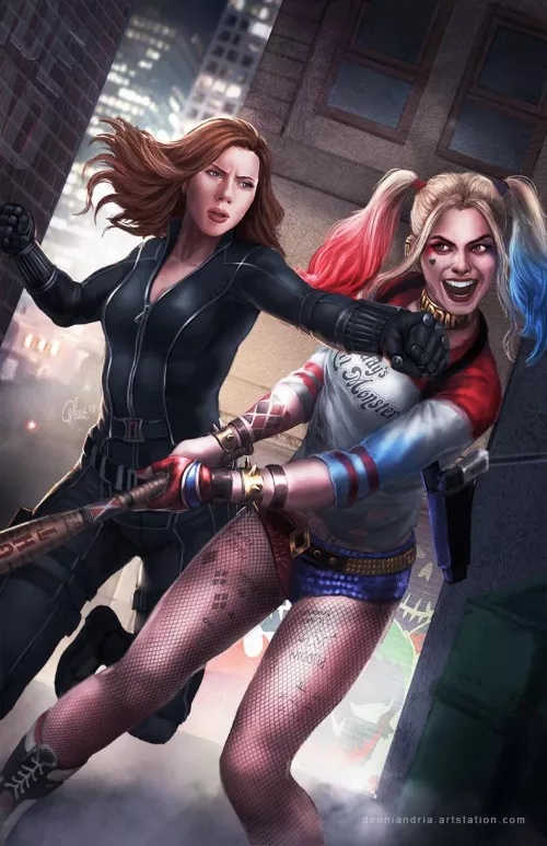 Who'd win a sexy fight to the death Black Widow VS Harley Quinn? [Denniandria] by starlord78
