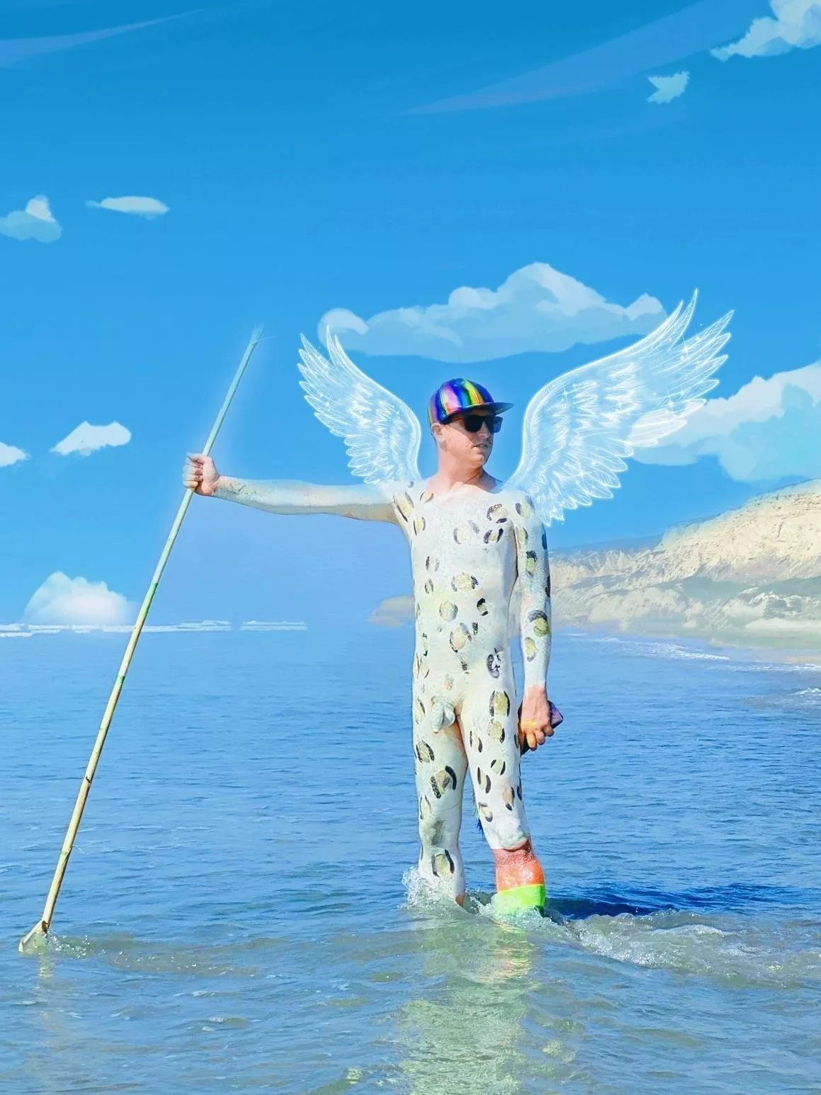 Whoever said a male can't be bodypainted is wrong. I call this the beach angel. posted by ocgaymilboi