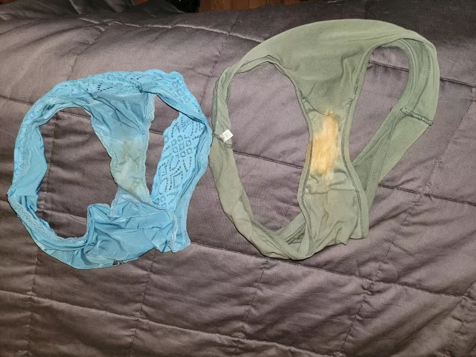 Wife's 3 day wear (blue) and 2 day wear (green) - Both very aromatic by smalldickhubby2020