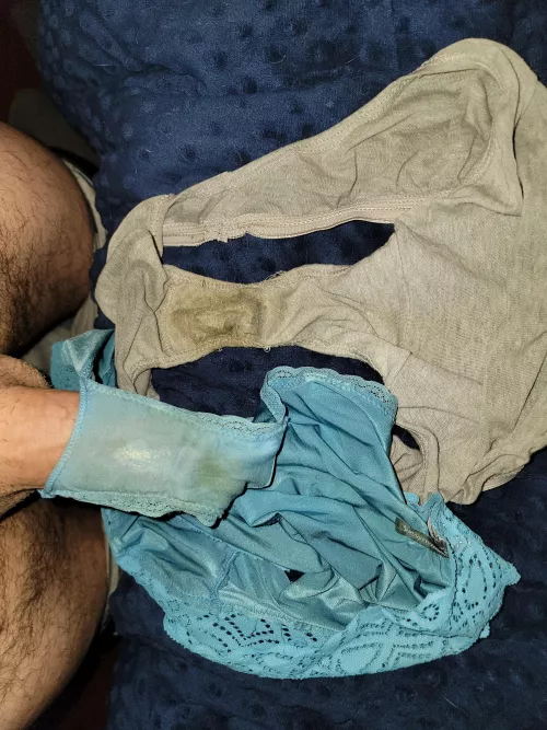 Wifes's smelly dirty panties left for me to play with - gusset fucking by smalldickhubby2020