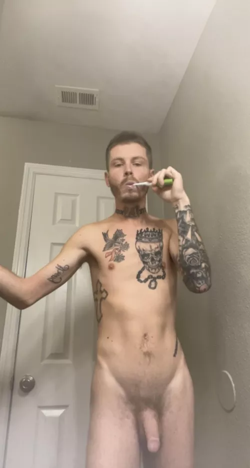 Wish you could watch me brush my teeth in the mirror naked every morning😈 only good way to brush your teeth properly 😁 by SnooRobots8002