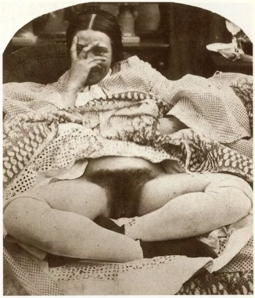 Woman with hairy genitalia in an anonymous daguerreotype, c. 1860. [ x-post /r/VictorianErotica/ ] posted by Lady-Hairy-Beaver