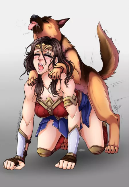 Wonder Woman getting used by a German Shepard (ThighsocksAndKnots) by Just4Friends69