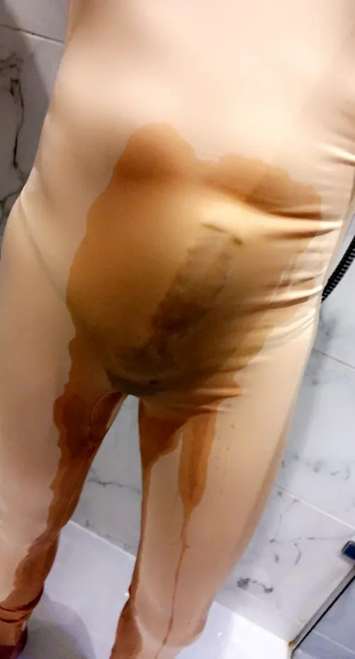 Wore a nude catsuit and pissed myself by sluttycumsissy