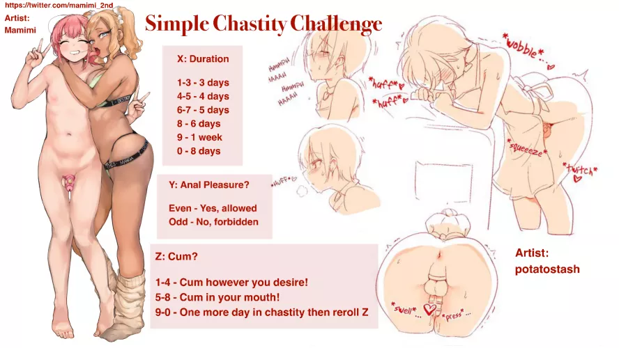 X = 0 Y= 7 Z = 0. In 9 days I have to reroll this roulette to see if I get to cum. But I think I'm gonna change it up and reroll to see if I get released. by Mismatch15