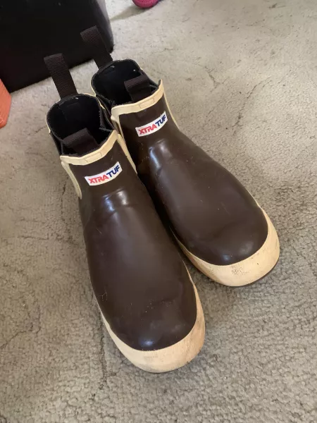 Xtra tuf’s. They are by far the best all around work boot I’ve ever owned! They slip right on and fit snug to your foot! by CaptAlex0520