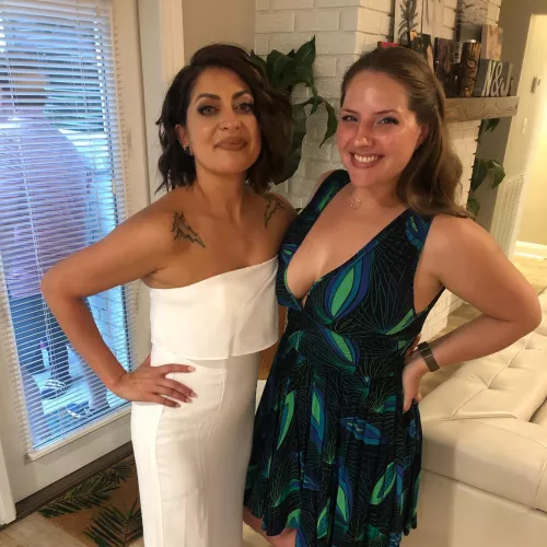 You can almost see the jealous envy coming through her eyes as her friend presses those tits onto her flat chest. by saggytitslover813