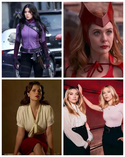 You vs Marvel greatest heroes, from left to right, you have to last ten minutes each round, you get three extra lives, how far do you make it? 1. Kate Bishop 2. Crazy Wanda 3. Captain Carter 4. Two Black Widows by Maleficent-Mood-7574