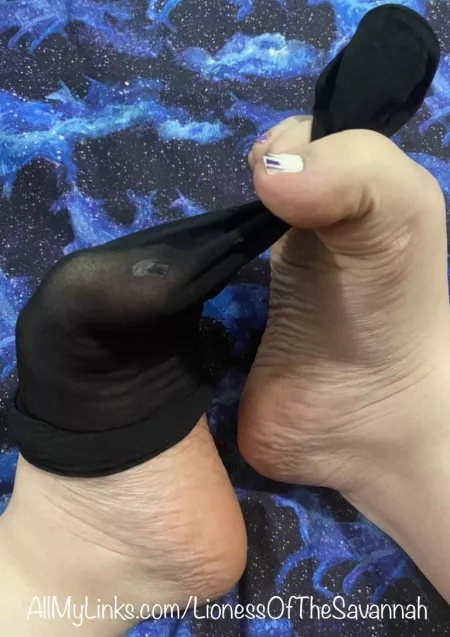 You wish you were pulling my nylon socks off my perfect little feet 😏 by Savannahs_Feet