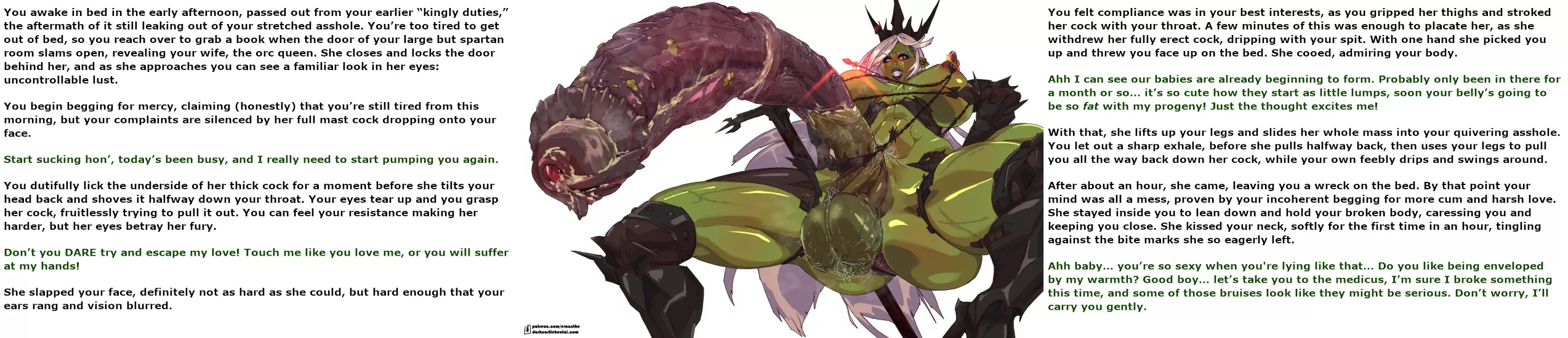 Your queen's merciless lust [brutal but loving] [mpreg] [orc kingdom] [art by eraanthe] posted by r4pewistle