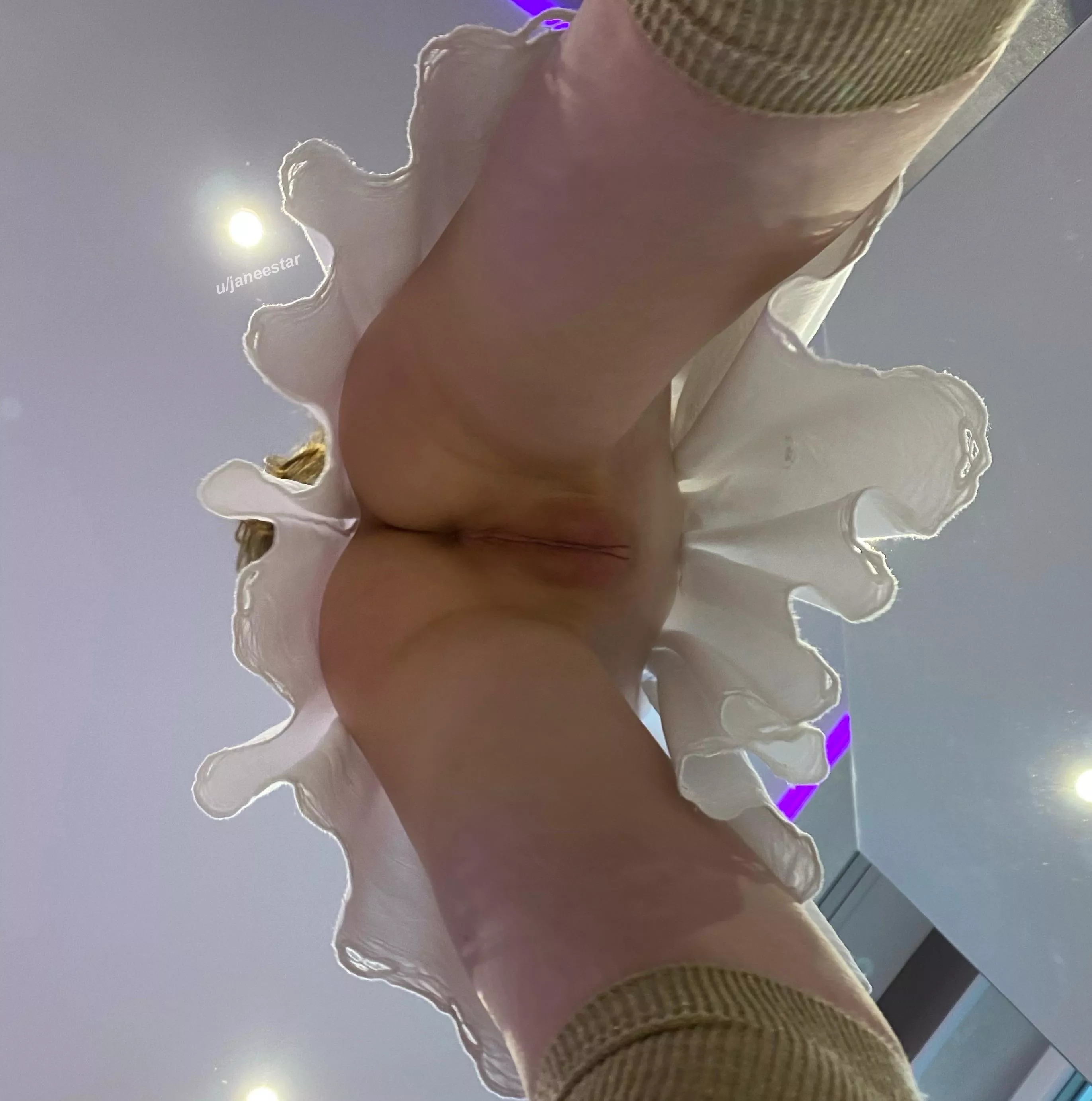 Your view if you’ll look under my skirt by accident ofc 😜 posted by Janeestar