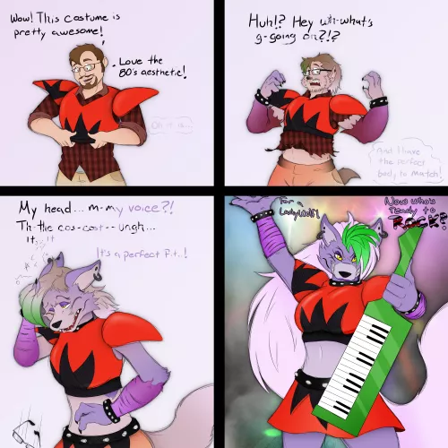 you're an 80's girl - Roxanne TF (Male Human -> Female Animatronic wolf) by AxiomTF by 66699966699966699960