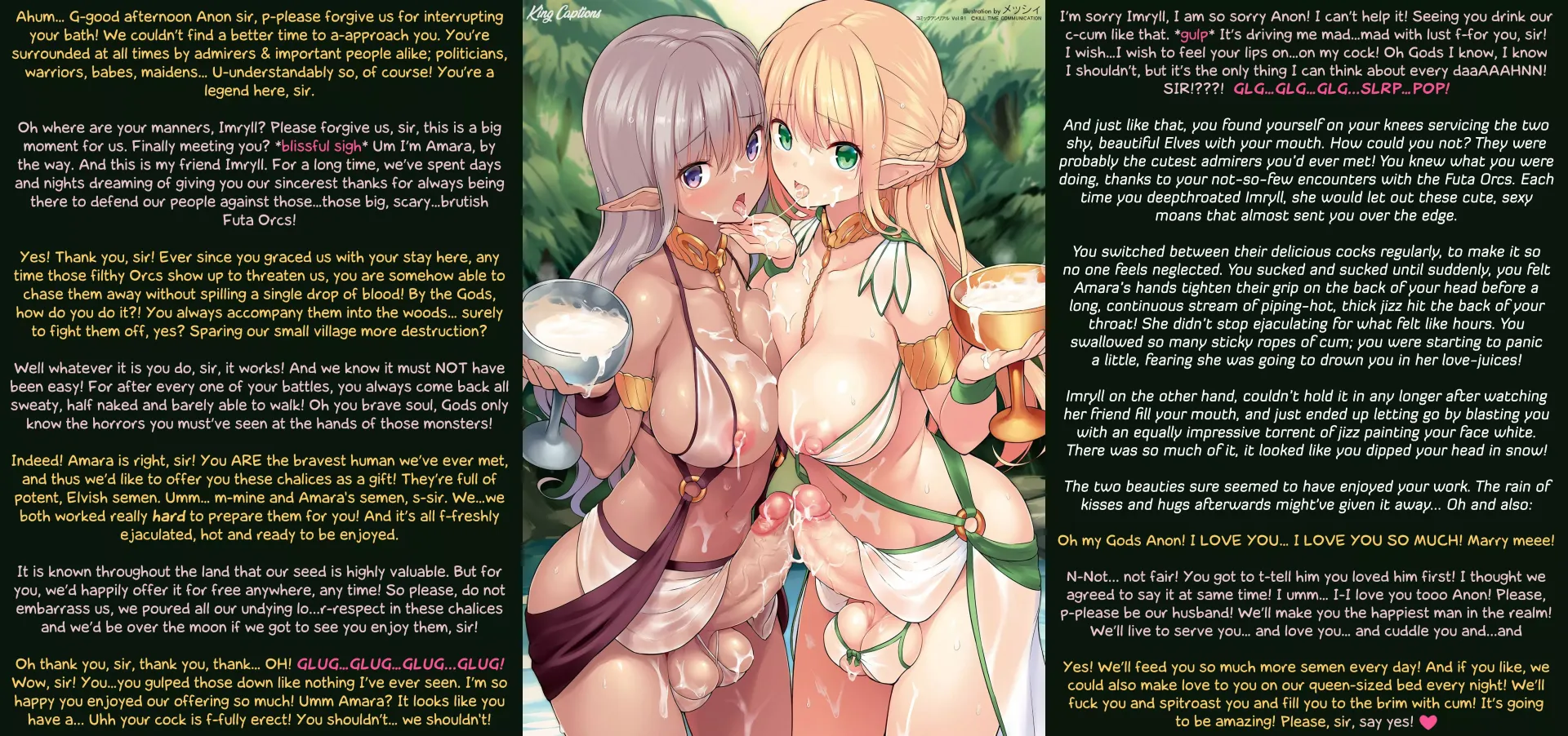 You're approached by 2 beautiful Elves trying to gift you something special... [Cum Drinking] [Wholesome] [Loving] [Long] [Artist: Messhi] posted by JohnAlexanderKing