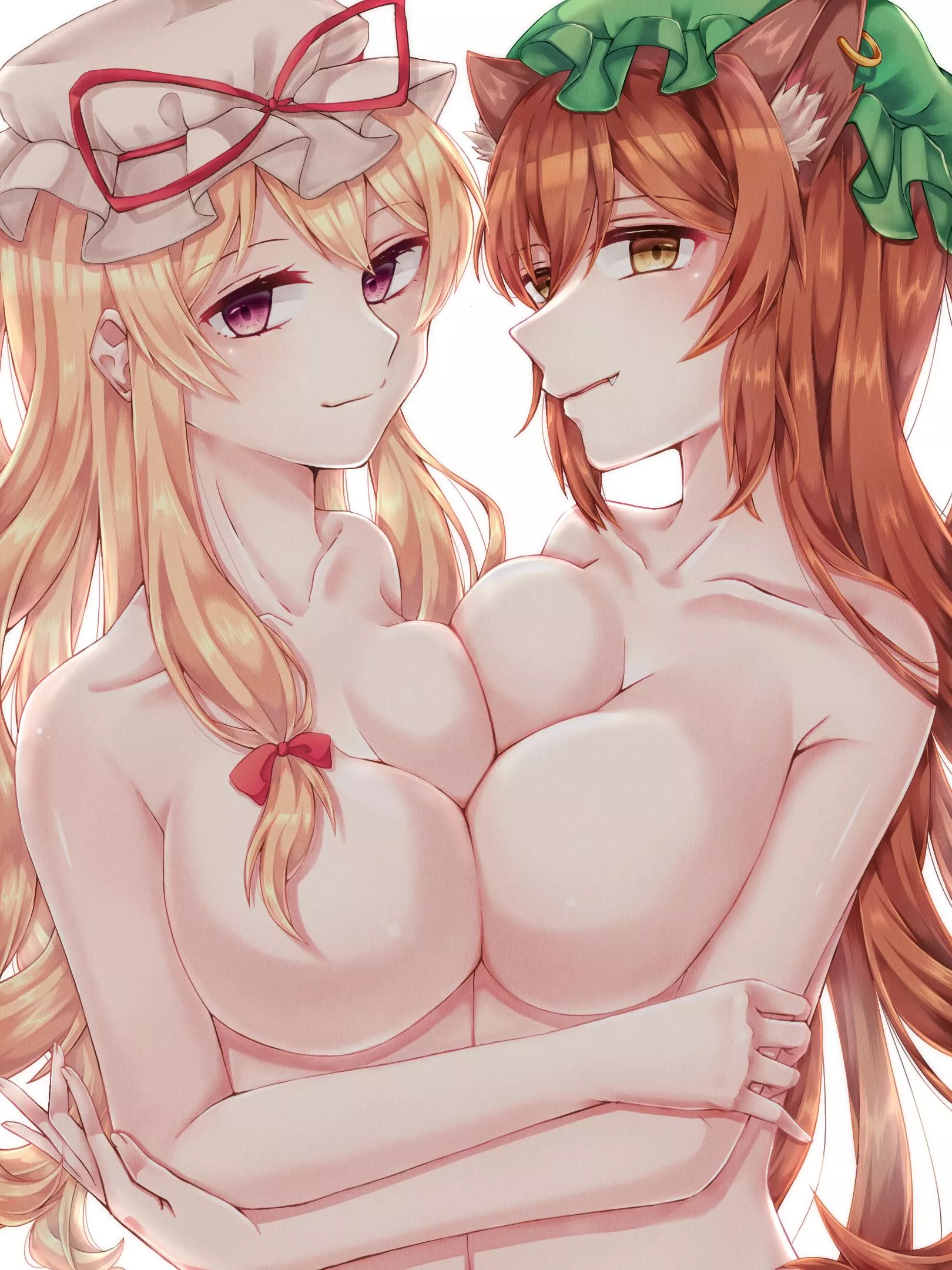 Yukari and Chen pressing boobs [Ecchi] posted by Kylo_Mask