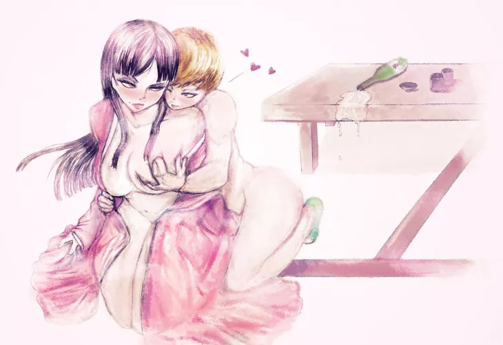 Yukiko and Chie after a few drinks by VampireQueenDespair