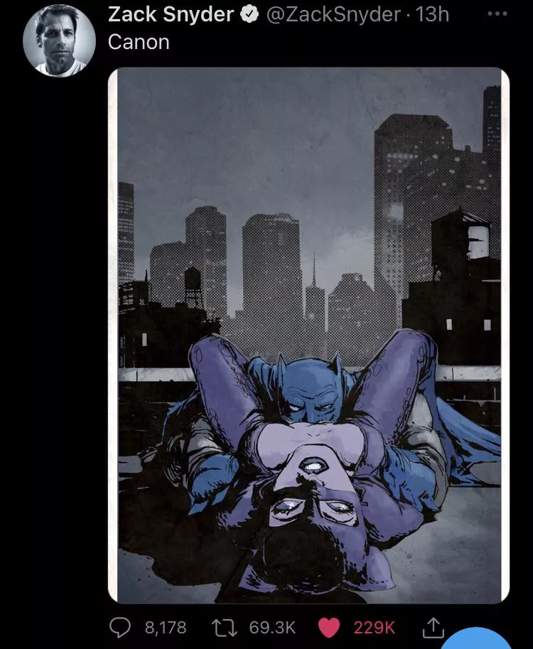 Zack Snyder rightfully believes Batman and Catwoman should be allowed to *do* whatever, and WHOever, they want 🦇🐈‍⬛ (I don’t normally post here but I felt this was the most fitting place to share it) posted by MrMovieMafia