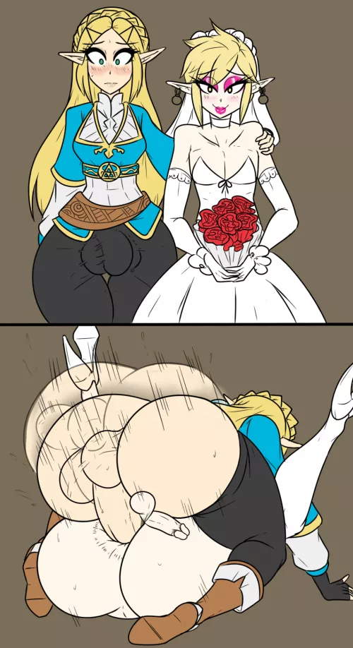 Zelda couldn't wait to get her blushing bride Link back home! by DarthCadeus008