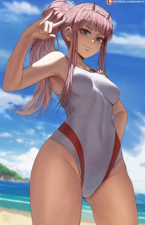 Zero Two At The Beach (Shexyo) [Darling In The Franxx] by sequence_string