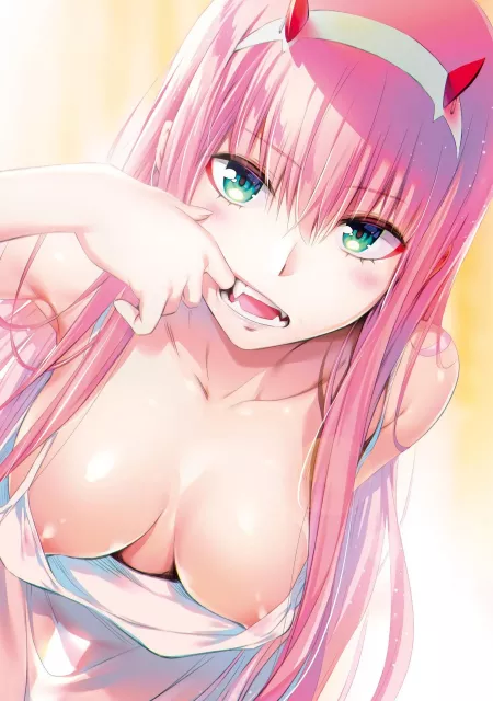 Zero two showing off her fangs by B1NARY072